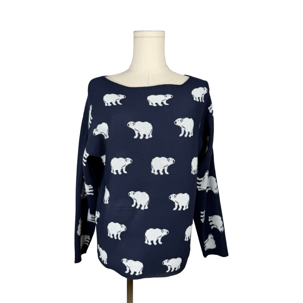 Coco & Claire Navy Blue and White Polar Bear Print Knit Pullover Sweater Sz. S